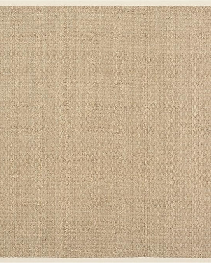 SAFAVIEH Area Rug 4' Square - Natural Fiber Collection - Natural & Beige, Seagrass, Basketweave Pattern with Border (NF114A)