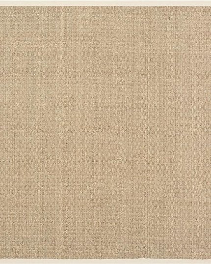 SAFAVIEH Area Rug 5' Square - Natural Fiber Collection - Natural & Beige, Seagrass, Basketweave Pattern with Border (NF114A)
