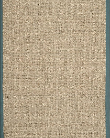 SAFAVIEH Area Rug 3x5 - Natural Fiber Collection - Natural & Light Blue, Seagrass, Basketweave Pattern with Border (NF114M)