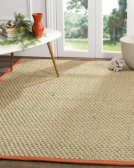 SAFAVIEH Area Rug 5x8 - Natural Fiber Collection - Natural & Rust, Seagrass, Basketweave Pattern with Border (NF114Y)