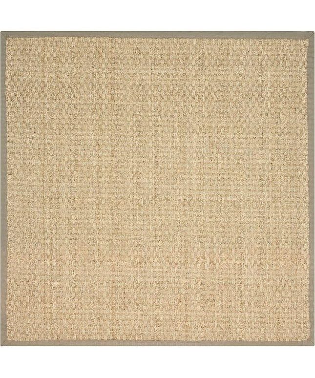 Safavieh Area Rug 4' Square - Natural Fiber Collection - Natural & Olive Green, Seagrass, Basketweave Pattern with Border (NF114G)