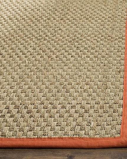SAFAVIEH Area Rug 6' Square - Natural Fiber Collection - Natural & Rust, Seagrass, Basketweave Pattern with Border (NF114Y)