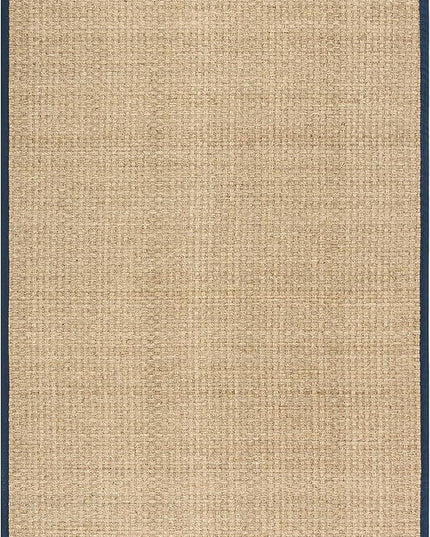 SAFAVIEH Area Rug 6x9 - Natural Fiber Collection - Natural & Blue, Seagrass, Basketweave Pattern with Border (NF114E)