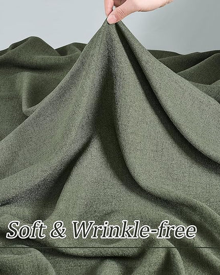 RAIN CITY 100 Inch Pinch Pleated Curtains 2 Panels Set Custom Length Olive Green, Semi Sheer Living Room Curtain Back Tab with Hooks, Privacy Back Tab Linen Window Drapes for Bedroom