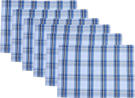 Urban Villa Christmas Placemats Snow Blue Color Checked 100% Cotton Fused Placemats 14''x 20'' Over Sized Set of 6 Use Heavier Quality Christmas Special placemats Quality