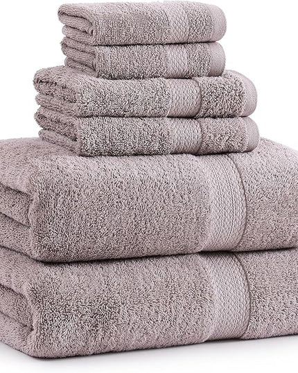 LANE LINEN 100% Cotton Bathroom Towel Set - 6 Pieces - Fluffy, Super Soft & Highly Absorbent - 2 Large Bath Towels, 2 Washcloths, 2 Hand Towels - Ringspun, Double Sided Cotton Terry - Platinum