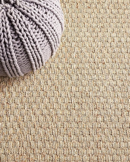 SAFAVIEH Area Rug 3x5 - Natural Fiber Collection - Natural & Grey, Seagrass, Basketweave Pattern with Border (NF114P)
