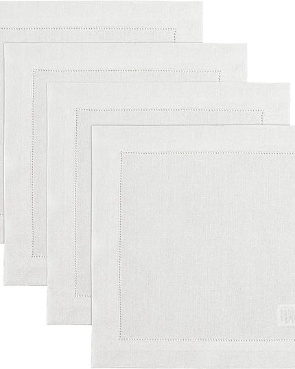 Solino Home Square Placemats Set of 4-100% Pure Linen White Cloth Placemats 14 x 14 Inch - Classic Hemstitch, Machine Washable Place Mats for Winter, New Year, Christmas, Holiday