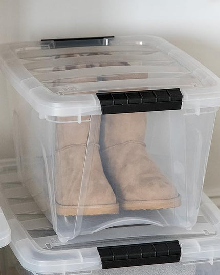 IRIS USA 19 QT Plastic Storage Box with Lid and Latches - 6 Pack - BPA-Free, See-Through Organizing Solution, Durable Nestable Stackable Containers, Secure Pull Handle - Clear