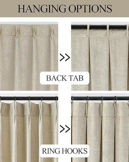 Vision Home Pinch Pleated Light Filtering Curtains Velvet Chenille Window Curtains 108 inch for Living Room Bedroom Semi-Blackout Pinch Pleat Drapes with Hooks 36" Wx108Lx2,Oatmeal Tan