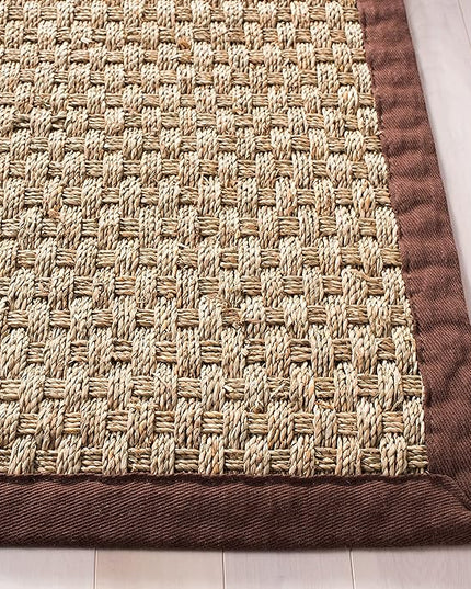 SAFAVIEH Natural Fiber Collection Runner Rug - 2'6" x 10', Natural & Dark Brown, Seagrass, Basketweave Pattern with Border (NF114K)