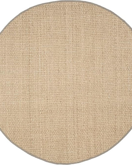 SAFAVIEH Area Rug 4' Round - Natural Fiber Collection - Natural & Grey, Seagrass, Basketweave Pattern with Border (NF114P)