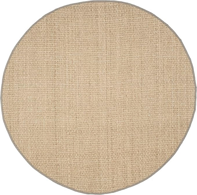 SAFAVIEH Area Rug 4' Round - Natural Fiber Collection - Natural & Grey, Seagrass, Basketweave Pattern with Border (NF114P)