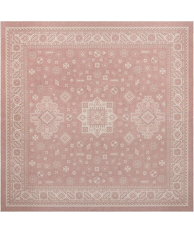 Rugs.com Outdoor Aztec Collection Rug – 13 Ft Square Pink Flatweave-Pile Rug Perfect for Living Rooms, Kitchens, Entryways