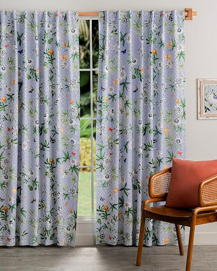 Maison d' Hermine Curtains for Living Room 100% Cotton 124 inch Length One Panel Light Filtering Curtains for Bedroom Windows with Rod and Loop Pockets Drapes (Passiflora, 50" W x 124" L)