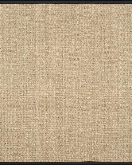 SAFAVIEH Area Rug 6' Square - Natural Fiber Collection - Natural & Black, Seagrass, Basketweave Pattern with Border (NF114C)