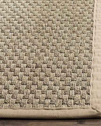 SAFAVIEH Area Rug 5' Square - Natural Fiber Collection - Natural & Beige, Seagrass, Basketweave Pattern with Border (NF114A)