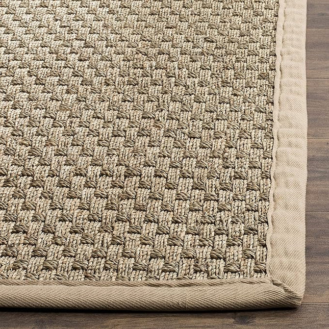 SAFAVIEH Natural Fiber Collection Runner Rug - 2'6" x 22', Natural & Beige, Seagrass, Basketweave Pattern with Border (NF114A)