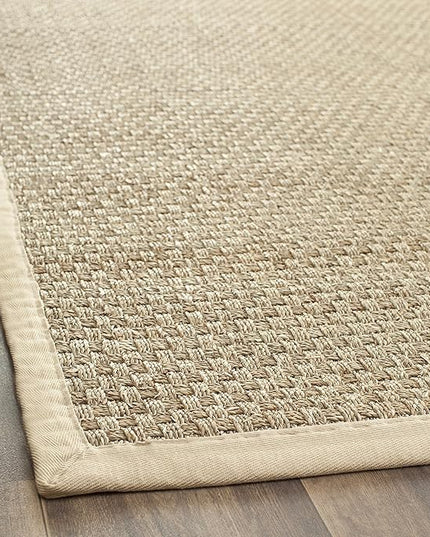 SAFAVIEH Natural Fiber Collection Runner Rug - 2'6" x 6', Natural & Beige, Seagrass, Basketweave Pattern with Border (NF114A)