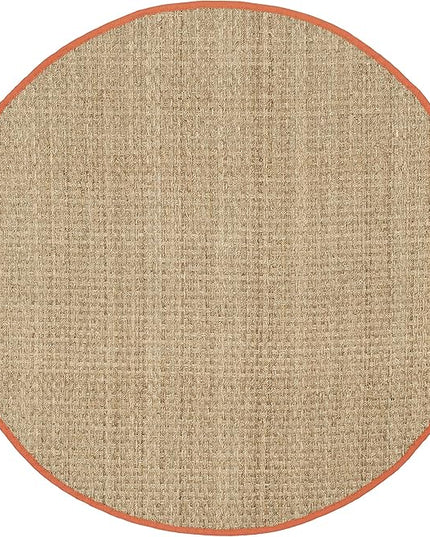 SAFAVIEH Area Rug 6' Round - Natural Fiber Collection - Natural & Rust, Seagrass, Basketweave Pattern with Border (NF114Y)
