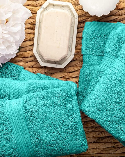 Superior Egyptian Cotton Pile Face Towel/Washcloth Set of 6, Ultra Soft Luxury Towels, Thick Plush Essentials, Absorbent Heavyweight, Guest Bath, Hotel, Spa, Home Bathroom, Shower Basics, Turquoise
