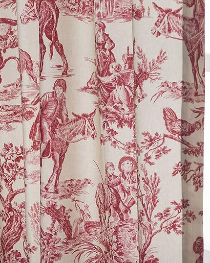 Maison d' Hermine Curtains for Living Room 100% Cotton 108 inch Length One Panel Light Filtering Toile Curtains for Bedroom Windows with Rod and Loop Pockets Drapes (The Miller Red, 50" W x 108" L)