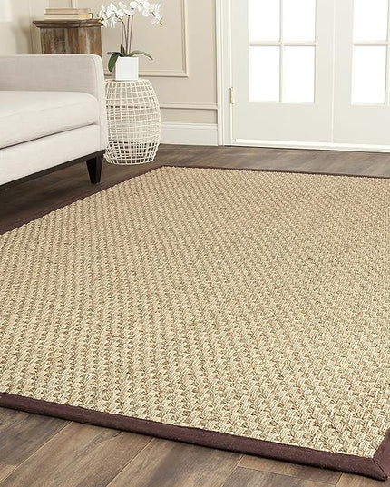 SAFAVIEH Area Rug 8x10 - Natural Fiber Collection - Large - Natural & Dark Brown, Seagrass, Basketweave Pattern (NF114K)