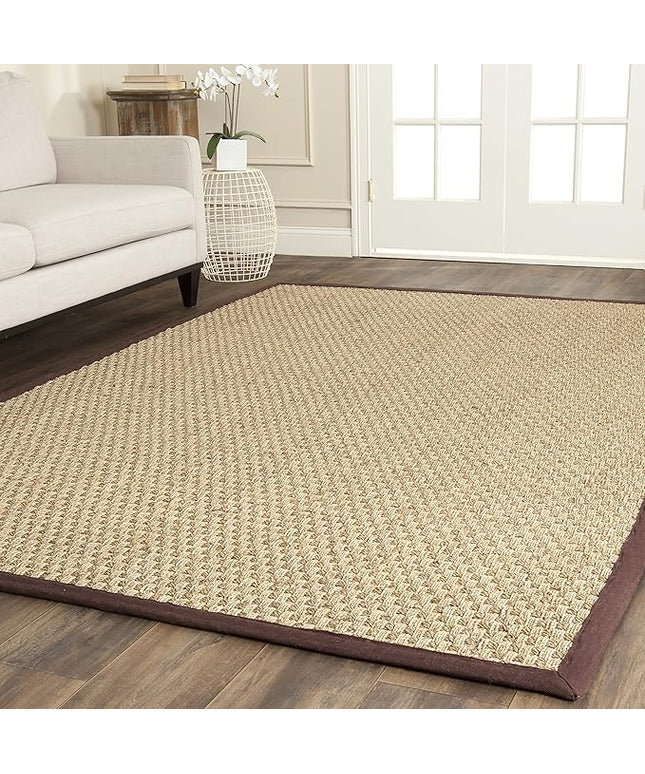 SAFAVIEH Area Rug 8x10 - Natural Fiber Collection - Large - Natural & Dark Brown, Seagrass, Basketweave Pattern (NF114K)