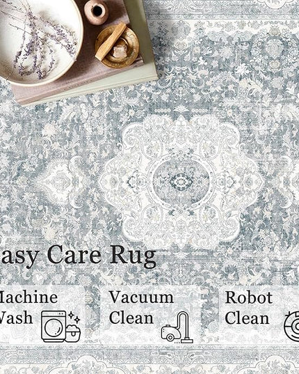 Small Rugs 2x3,Grey Rug for Entryway Bathroom Bedroom Kitchen Entrance Doormat,Boho Vintage Bohemian Distressed Washable Accent Floor Throw Carpet Non Slip,Floral