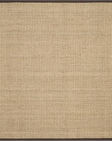 SAFAVIEH Area Rug 8' Square - Natural Fiber Collection - Natural & Dark Brown, Seagrass, Basketweave Pattern with Border (NF114K)