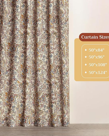 Maison d' Hermine Curtains for Living Room 100% Cotton 124 inch Length One Panel Light Filtering Curtains for Bedroom Windows with Rod and Loop Pockets Drapes (Jaipur, 50" W x 124" L)
