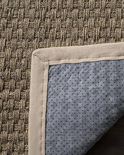 SAFAVIEH Area Rug 6x9 - Natural Fiber Collection - Natural & Ivory, Seagrass, Basketweave Pattern with Border (NF114J)
