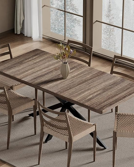 Extendable Dining Room Table for 4 6 8, 55"-70.9" Kitchen Table Rectangle Wood, Expandable Dining Table with Hidden Storage, Space Saving Farmhouse Kitchen Table for Kitchen Dining Living Room