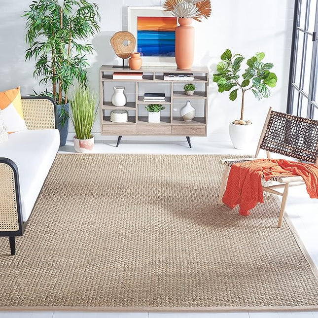 SAFAVIEH Area Rug 8x10 - Natural Fiber Collection - Large - Natural & Beige, Seagrass, Basketweave Pattern (NF114A)