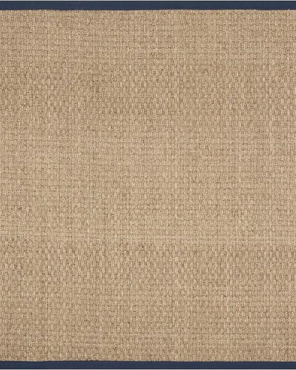 SAFAVIEH Area Rug 8' Square - Natural Fiber Collection - Large - Natural & Blue, Seagrass, Basketweave Pattern with Border (NF114E)
