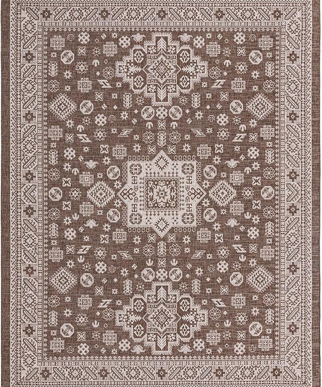 Rugs.com Outdoor Aztec Collection Rug – 10' x 13' Brown Flatweave Rug Perfect for Living Rooms, Large Dining Rooms, Open Floorplans