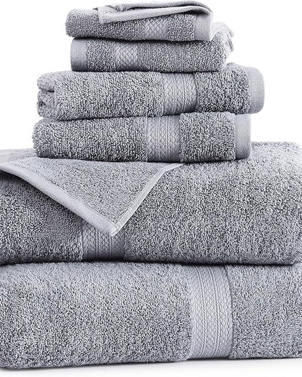 Lane Linen 100% Mercerized Cotton Luxury Bathroom Towels Set - 6 Pieces - Ring Spun Technology - 2 Bath, 2 Washcloths, 2 Hand Towels - Suitable for All Skin Types including Sensitive Skin - Space Grey