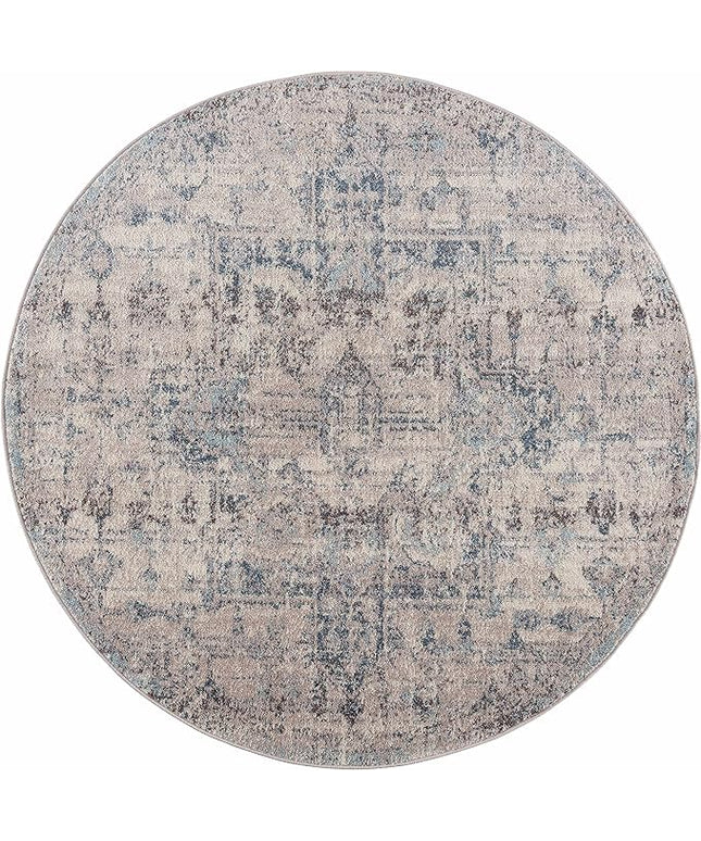 BoutiqueRugs Orrick Oriental Boho Vintage Area Rug - Farmhouse Traditional Patterned Carpet for Living Room, Bedroom - Pale Blue, Aqua, Cream, Brown - 7'10" Round