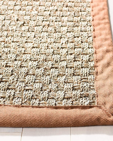 SAFAVIEH Area Rug 8' Square - Natural Fiber Collection - Large - Natural & Brown, Seagrass, Basketweave Pattern with Border (NF114B)