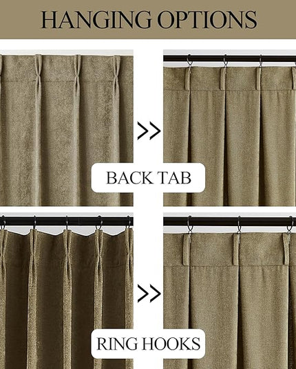 Vision Home Mocha Brown Pinch Pleated Curtains Velvet Chenille Light Filtering Window Curtains 95 inches for Living Room Bedroom Semi-Blackout Mink Pinch Pleat Drapes with Hooks 2 Panels 36" Wx95L