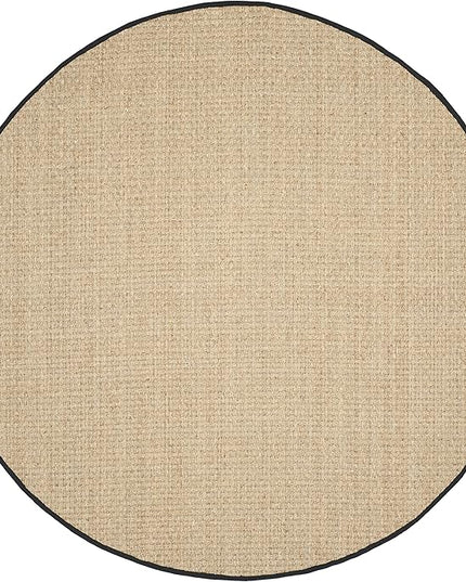 Safavieh Area Rug 10' Round - Natural Fiber Collection - Large - Natural & Black, Seagrass, Basketweave Pattern with Border (NF114C)