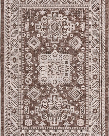 Rugs.com Outdoor Aztec Collection Rug – 5' x 8' Brown Flatweave Rug Perfect for Living Rooms, Large Dining Rooms, Open Floorplans