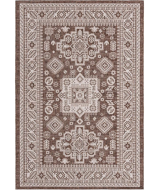 Rugs.com Outdoor Aztec Collection Rug – 5' x 8' Brown Flatweave Rug Perfect for Living Rooms, Large Dining Rooms, Open Floorplans