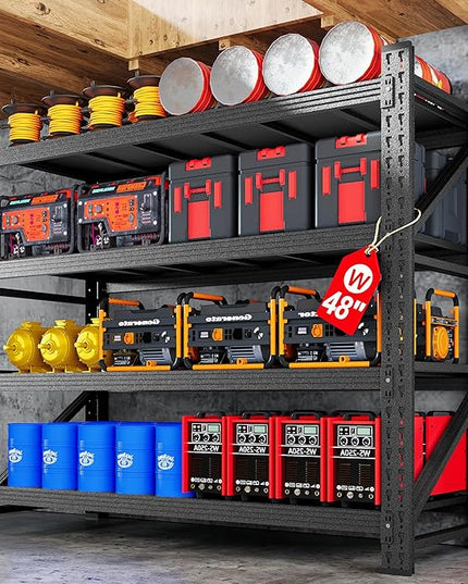 48" W Metal Storage Shelves Heavy Duty, 3000LBS Garage Shelving Units, 4 Tier Tall Metal Shelving, 24" Deep Steel Shelf Rack , Adjustable Utility Standing Shelf for Warehouse/Shop 48"W x 24"D x 70"H