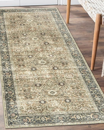 ReaLife Rugs Machine Washable Area Rug - Living Room Bedroom Bathroom Kitchen Entryway Office - Padded Low Pile Stain Resistant Premium - Boho Farmhouse Vintage - Dua - Brown Gray Beige 2'6" x 6'
