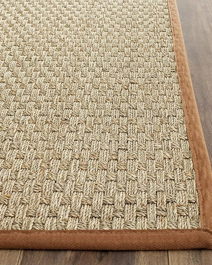 SAFAVIEH Natural Fiber Collection Runner Rug - 2'6" x 6', Natural & Brown, Seagrass, Basketweave Pattern with Border (NF114B)