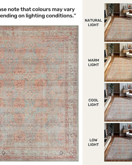 GLN Rugs Traditional Collection - Machine Washable Area Rug, Traditional Washable, Non Slip, Low Pile Chenille Rug, Living Room, Bedroom, Kitchen Rug (3'x5' Multicolor)