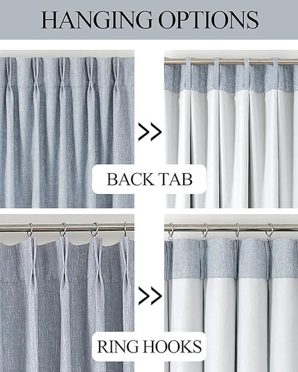Vision Home Chambray Blue Full Blackout Curtains Pinch Pleated Room Darkening Window Curtains 72 inch for Living Room Bedroom Thermal Insulated Pinch Pleat Drapes with Hooks Back Tab 2 Panel 40"Wx72"L