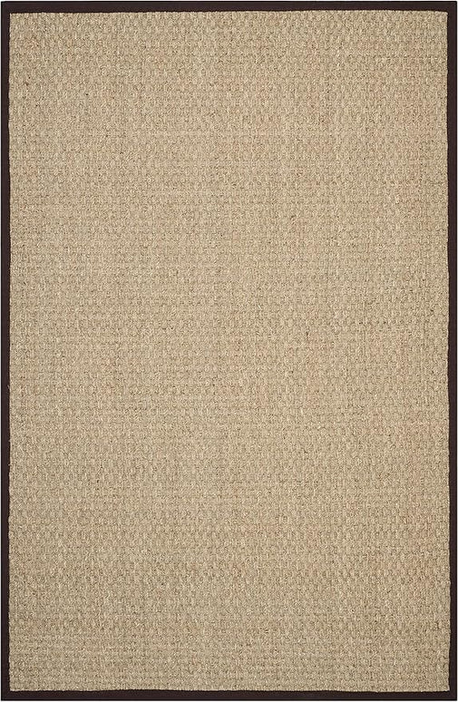 SAFAVIEH Area Rug 6x9 - Natural Fiber Collection - Natural & Dark Brown, Seagrass, Basketweave Pattern with Border (NF114K)