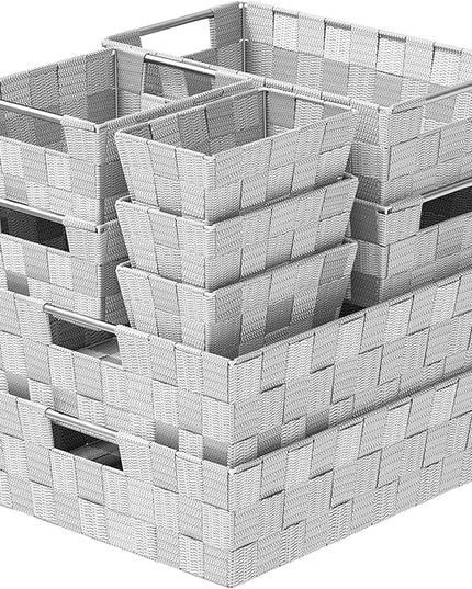 Baskets For Organizing Set Of 9 Grey - Storage Baskets For Shelves - Perfect Closet Organizer Bins, Bathroom Basket, and Pantry Basket - Small Storage Bins For Shelves - Bin For Organization